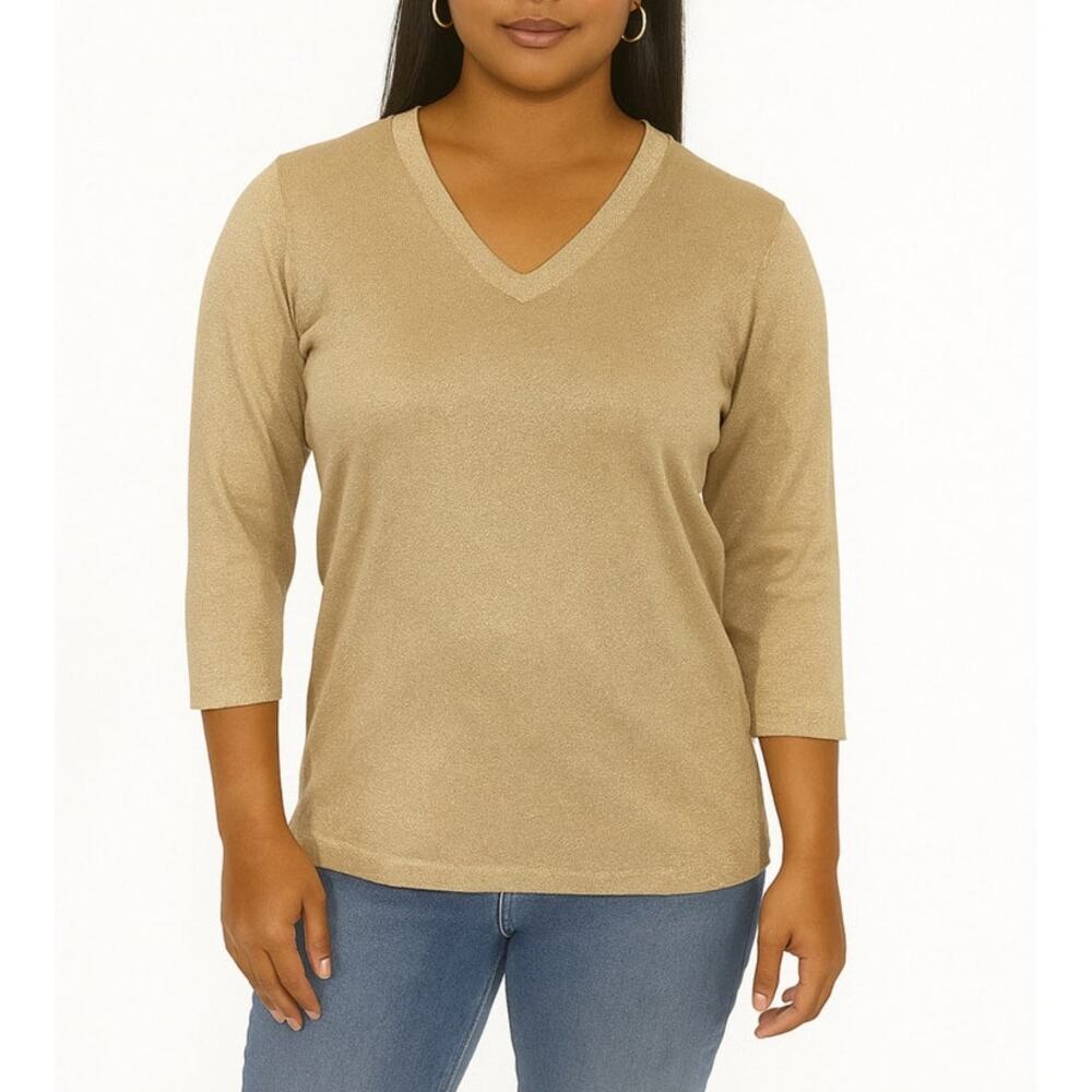 Vintage Gold Lurex Sweater Petite M | Rich Girl Holiday Glam Metallic Knit